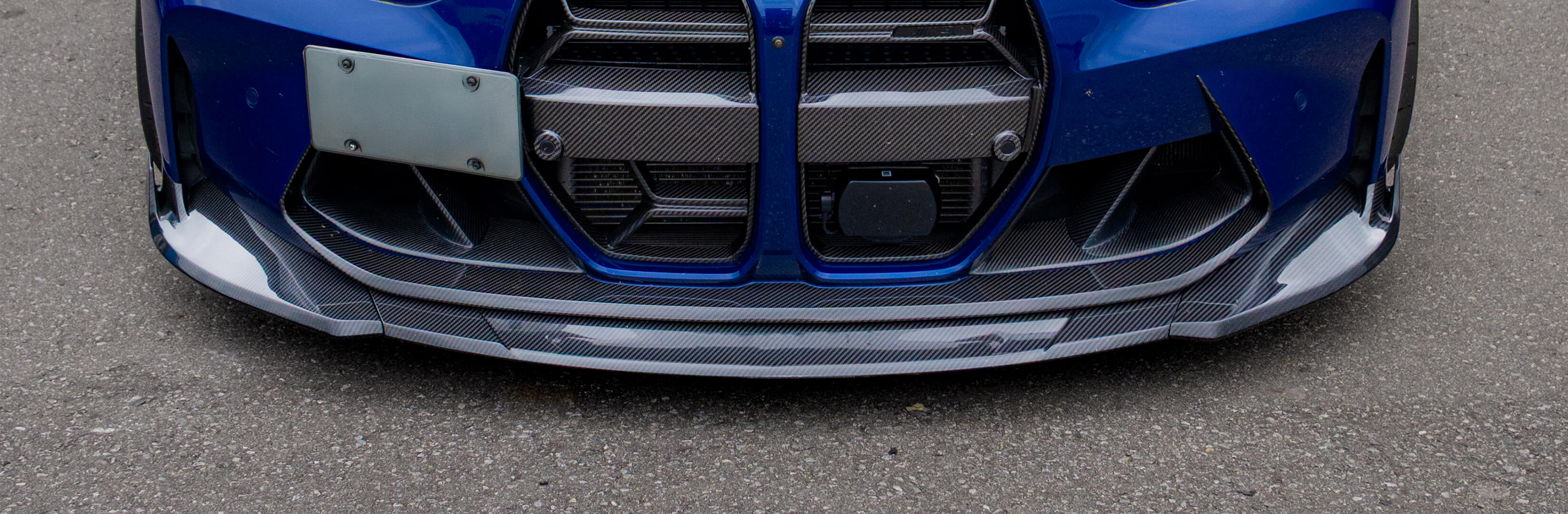 3-Piece Carbon Fiber Look + Blue Lip Front Bumper Splitter Spoiler Kit