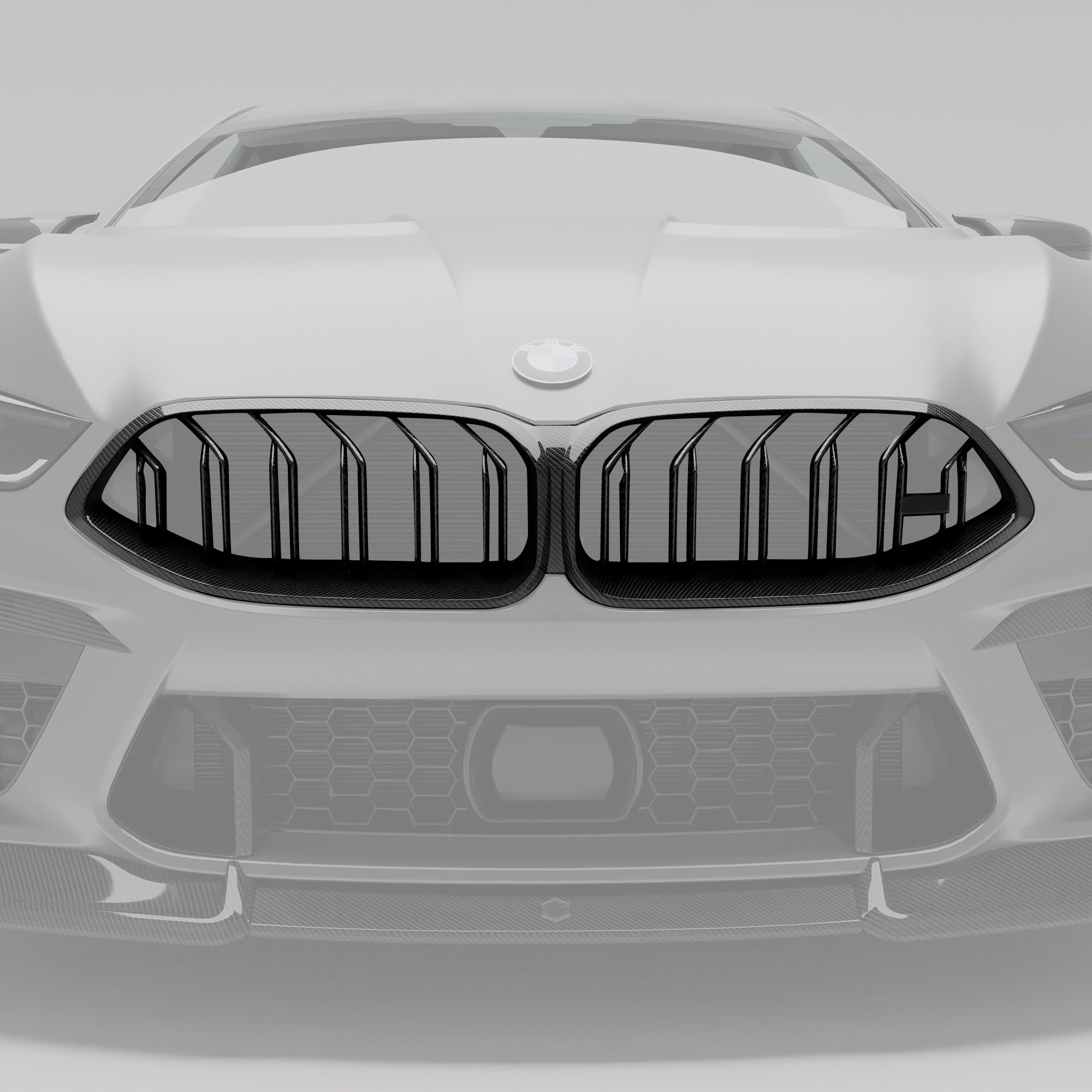 BMW F92 M8 coupe carbon fiber grille detail with protruding sections