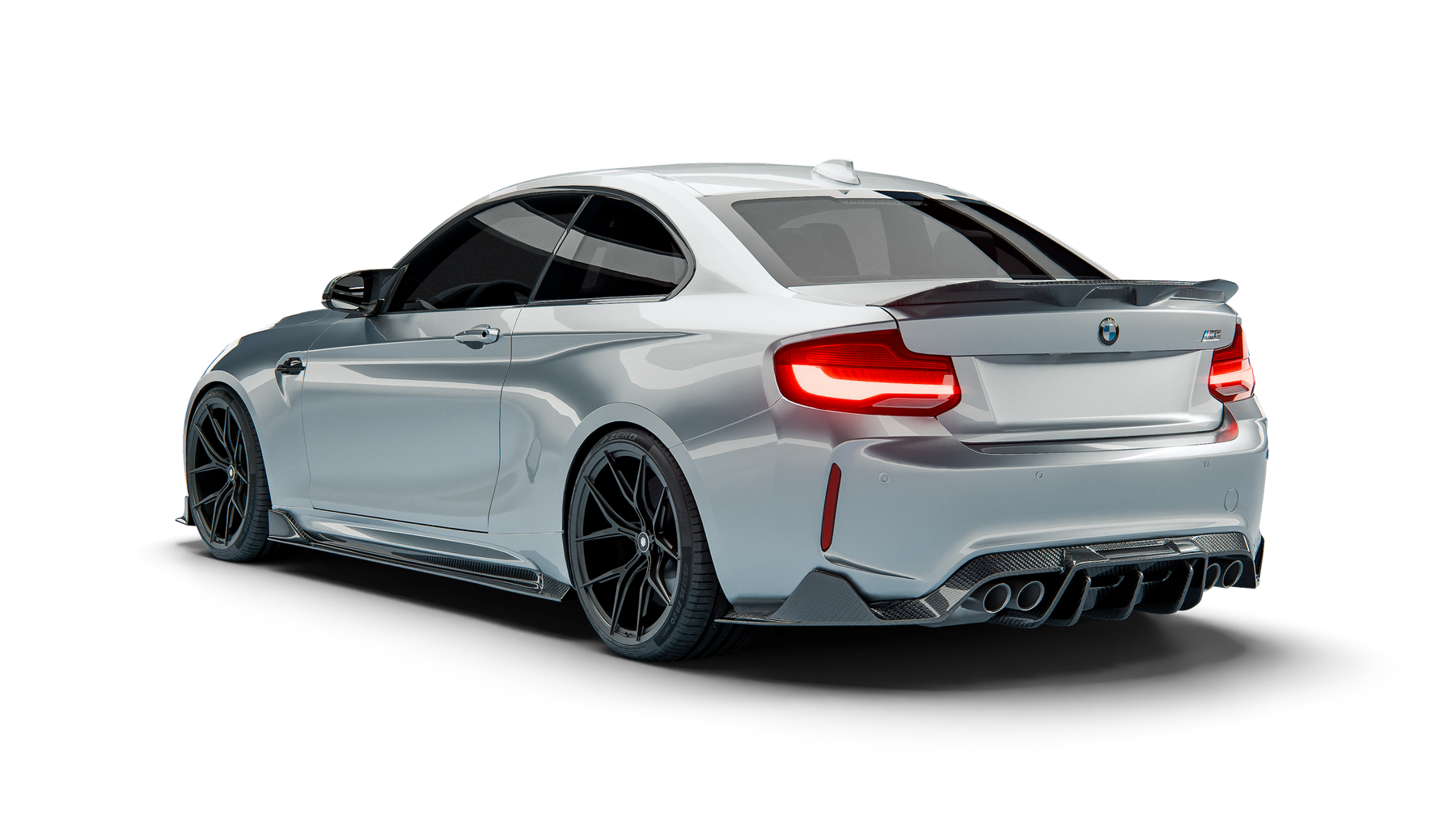 BMW M2 F87 N55 RevoZport Street Program rear view with one-piece rear diffuser and trunk spoiler
