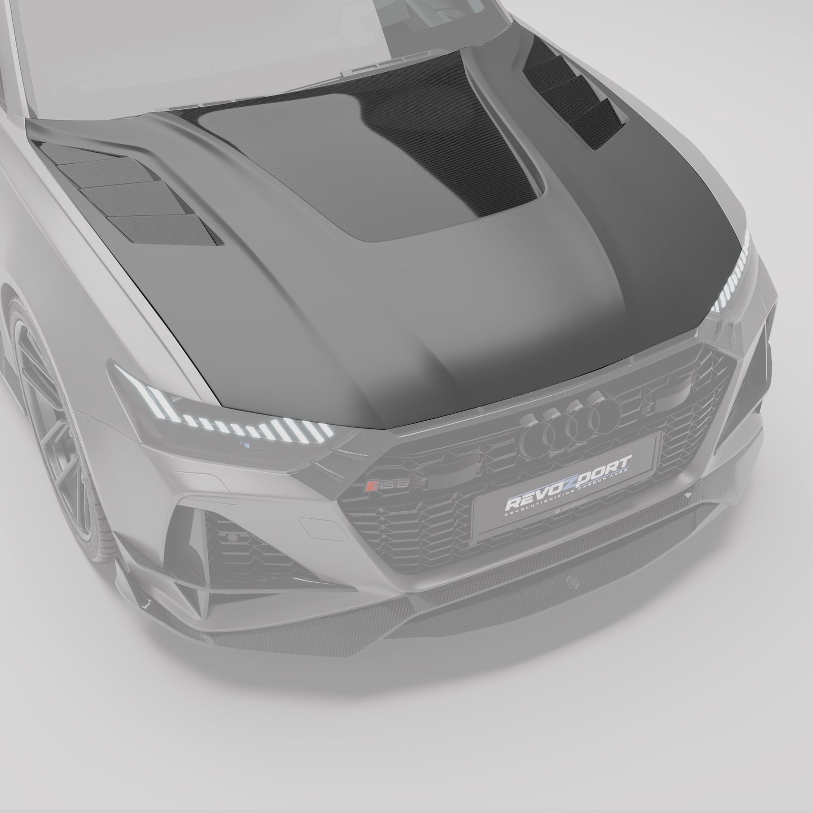 RevoZport carbon fiber hood fitted to the Audi RS6 C8 Avant