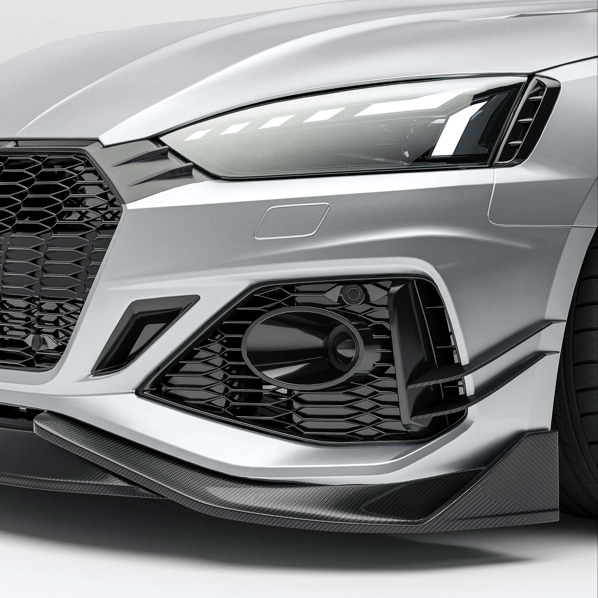 Audi car with a carbon fiber canards a white background