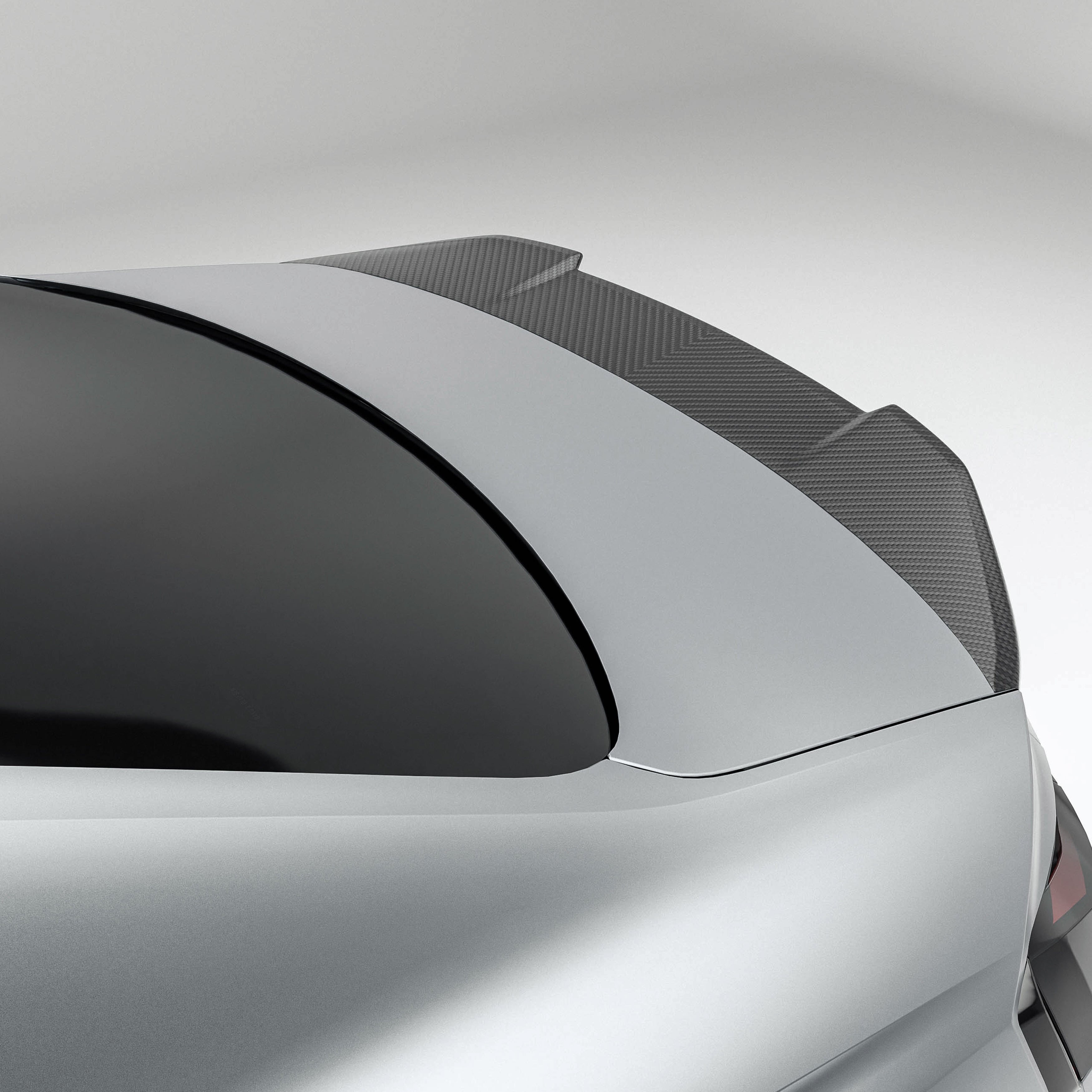 Audi car with a carbon fiber spolier close-up on a white background