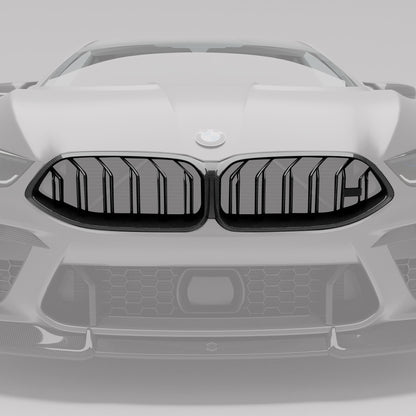 BMW F92 M8 coupe carbon fiber grille detail with protruding sections