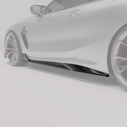 BMW F92 M8 coupe carbon fiber side skirts close-up with protruding sections