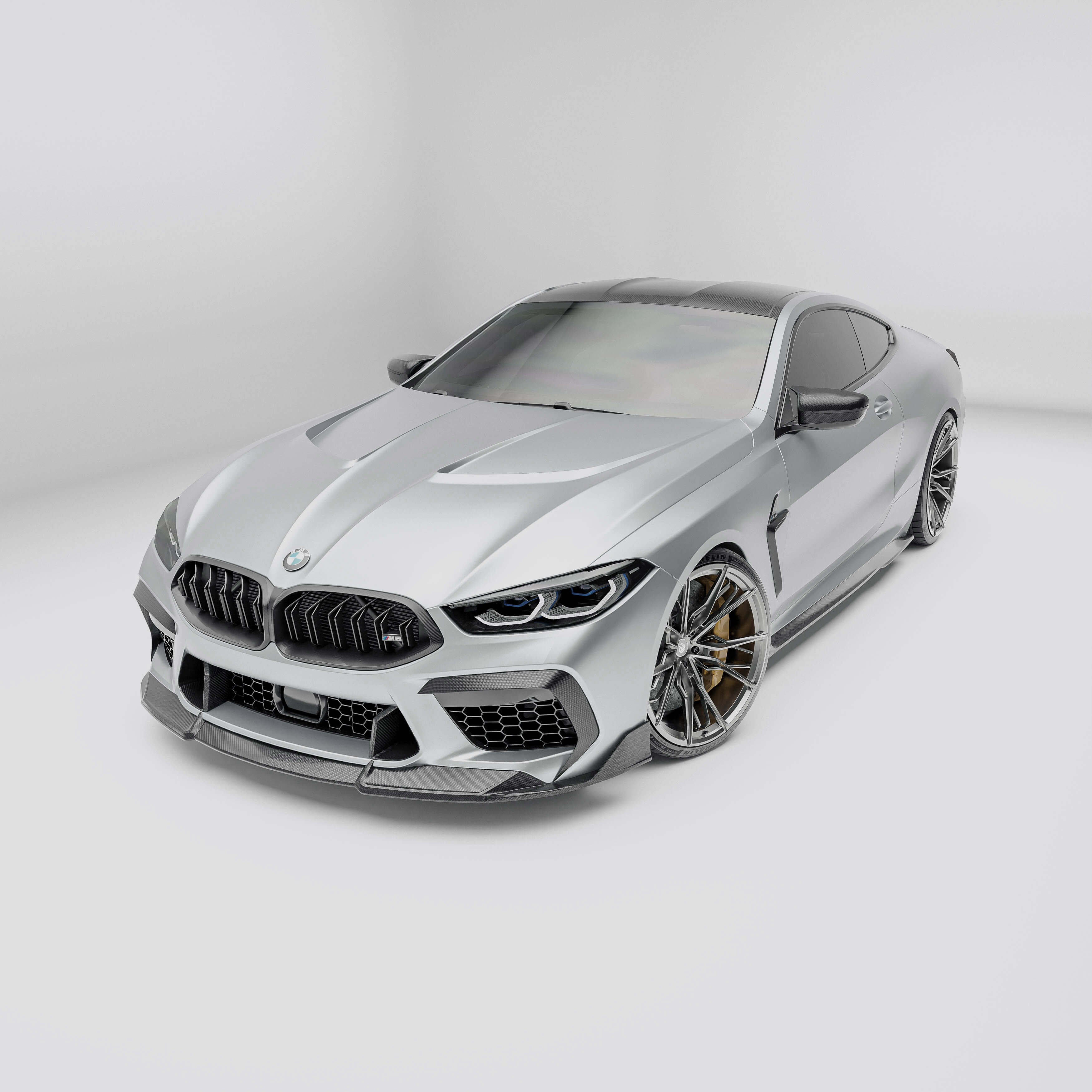 bmw-m8-f92--with-a-carbon-fiber-hood-side-view-on-a-white-background