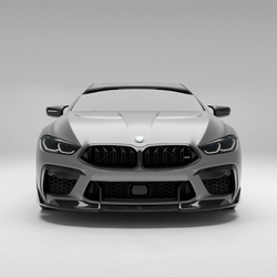BMW car with a carbon fiber rair intake trim on a white background