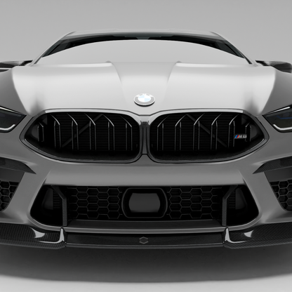 BMW car with a carbon fiber grille on a white background