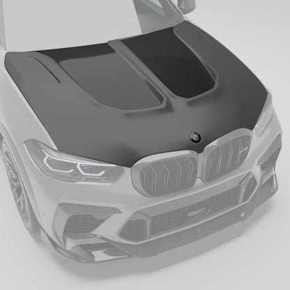 Partial View of  X5M PRE LCI Carbon Fiber Hood-Revozport