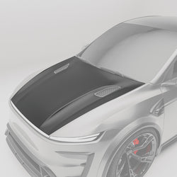 Tesla Model Y Juniper carbon fiber hood front angle