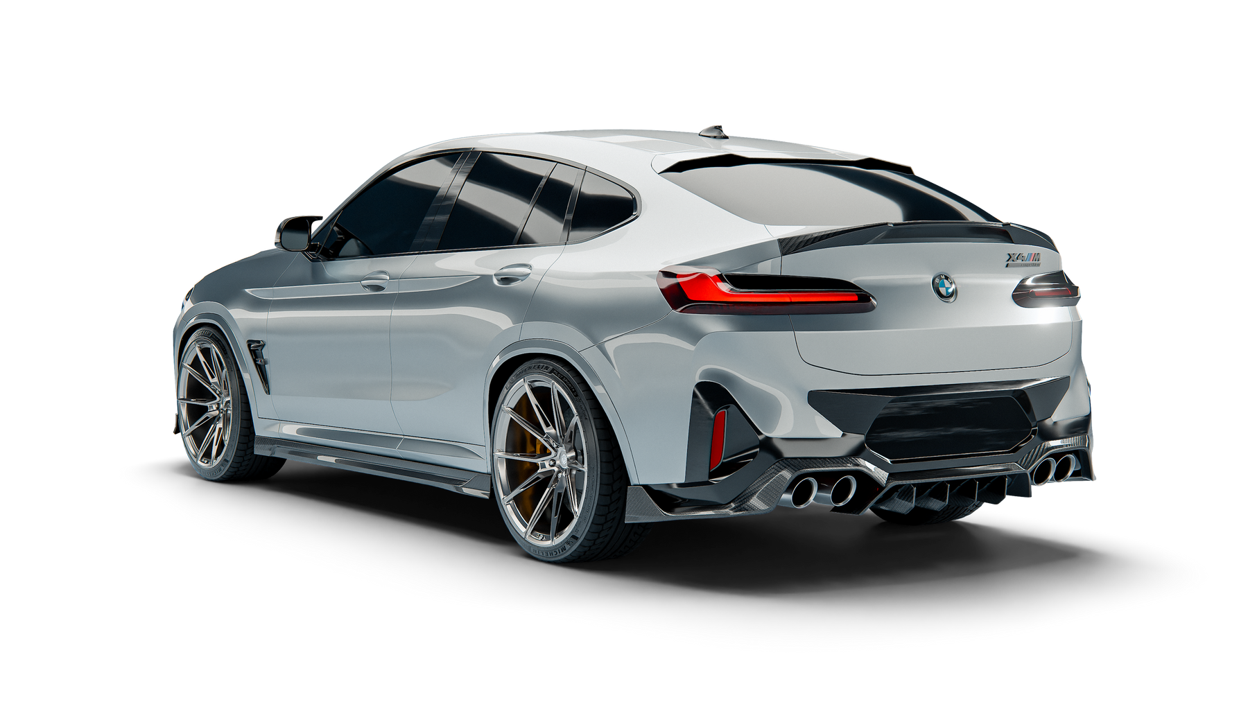 BMW X4M F98 LCI RevoZport Street Program rear three-quarter view with rear spoiler and diffuser
